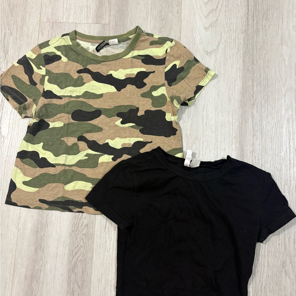 Divided Camouflage and Black womens T-Shirt Duo